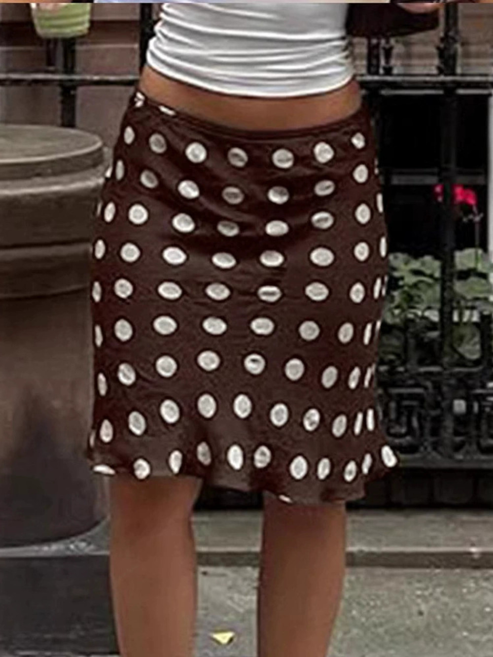 ZARA Womens Summer Satin Polka Dot Print Maxi Skirt Trendy Versatile
